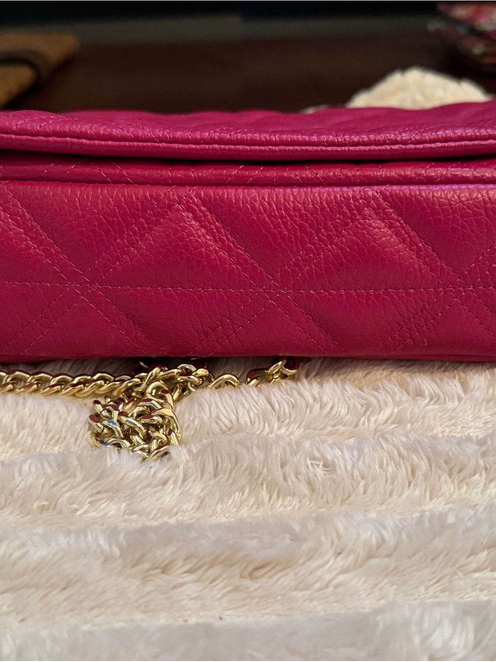 Anna Paola Genuine Italian Leather Quilted Crossbody Bag Pink Gold Chain - Picture 5 of 11